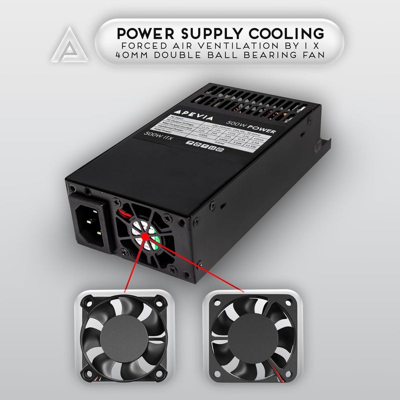 APEVIA مزود طاقة ITX-PFC500W Mini ITX/Flex ATX / 1U 500W بالكامل، نطاق كامل PFC نشط 90-264V، AC لنظام POS AIO سطح المكتب خادم الألعاب صغير الحجم (Flex ITX) مزود طاقة الكمبيوتر - Image 5
